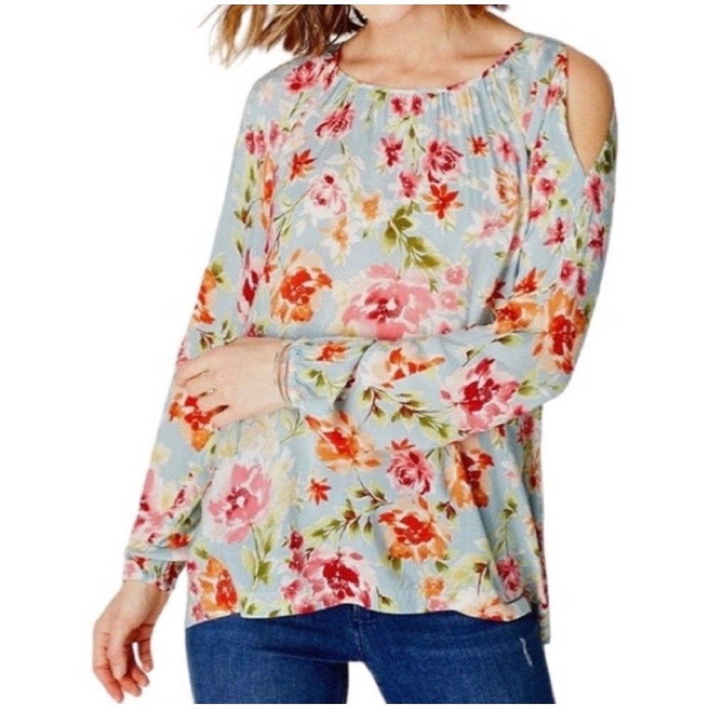 J. Jill Womens Cottagecore Floral Cold Shoulder Blouse LongSleeve Xlg Petite